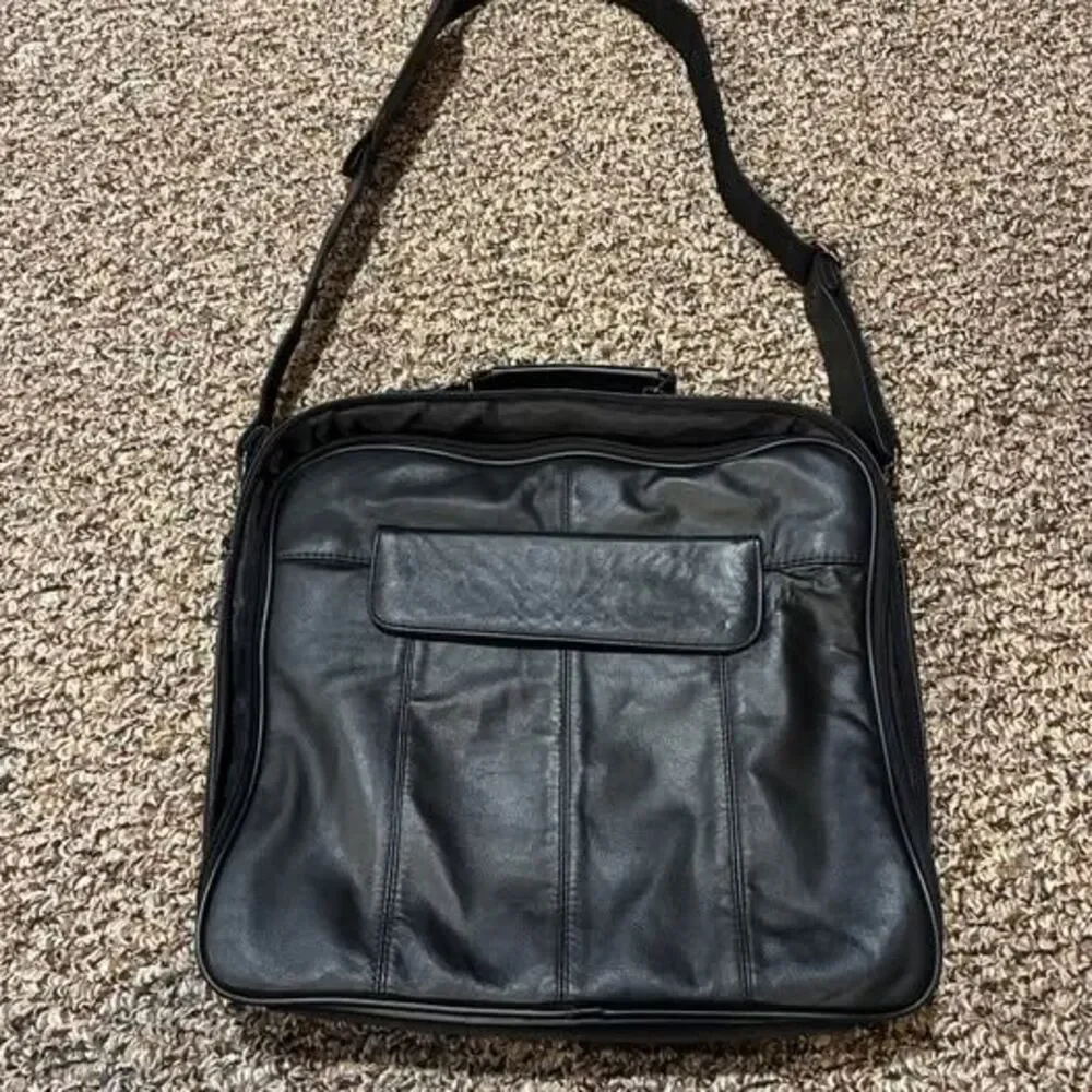 Black Leather Messenger Laptop Bag